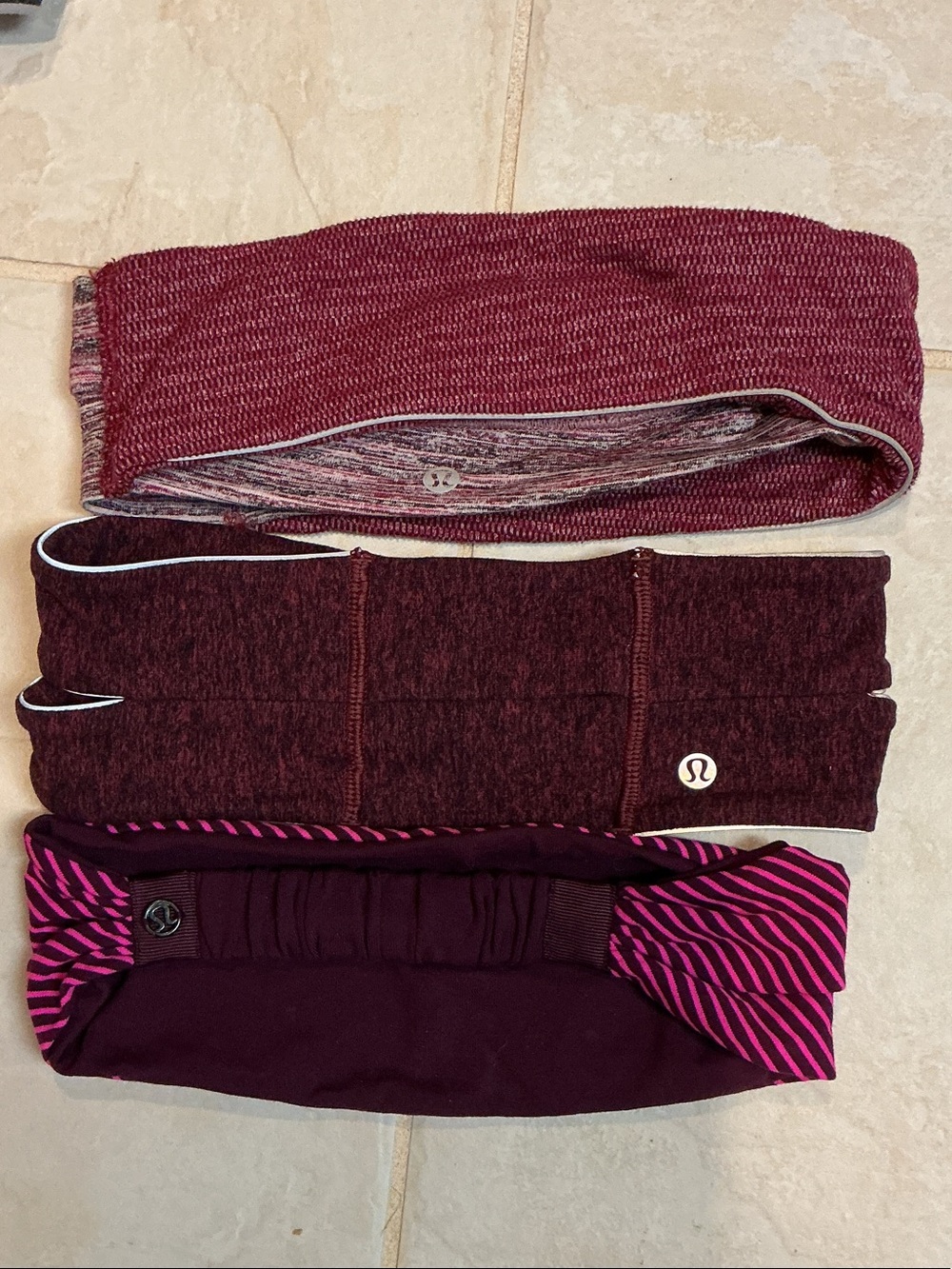 lululemon athletica Headbands Trio - Burgundy, Maroon, Pink Accents